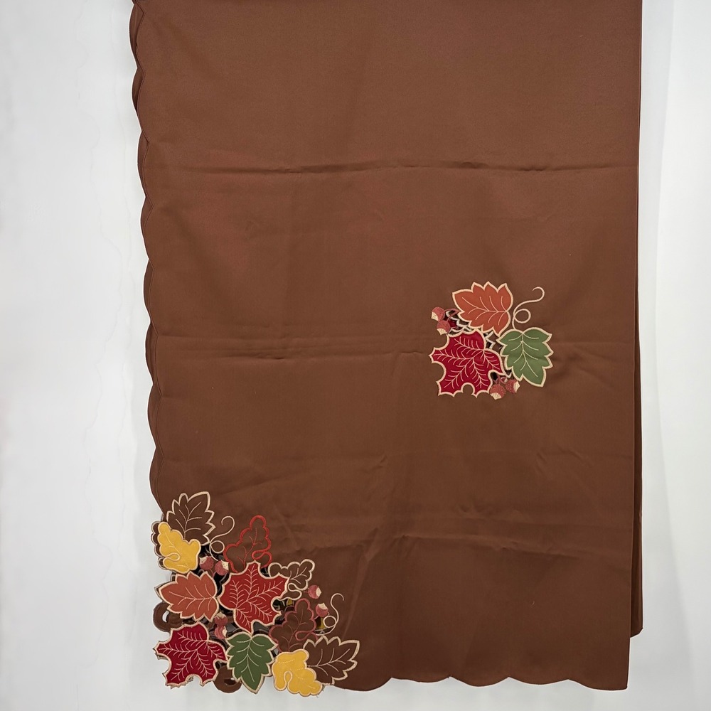 Croft & Barrow Tablecloth Brown Fall Leaf Cut Work Scalloped 60x84 Rectangular
